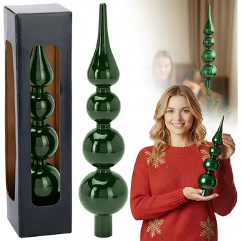 Vánoční dekorace Špička na vánoční stromek ozdobná skleněná 28 CM zelená