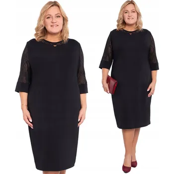 Dámské šaty Černé šaty s pletenými rukávy, velikost 50