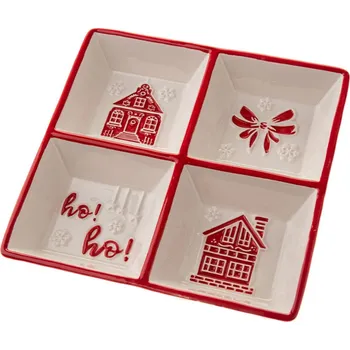 Dakls Miska dělená keramická, bílá s červenými domky, 20x20 cm, 2/16