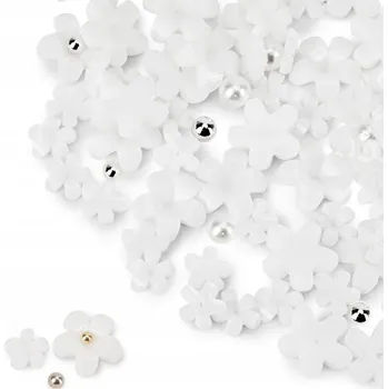 Molly Nails Ozdoby na nechty akrylové květiny bílé 150 kusů + kuličky