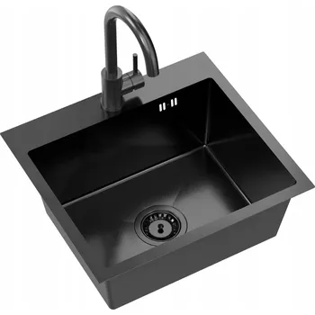 Granitový dřez Dřez myQ jednokomorový ocelový černý 50x40 cm sada s baterií