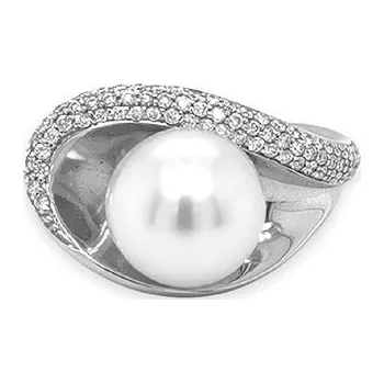 Prsten Zlatý Prsten s Přírodní Perlou a Diamanty 2011473