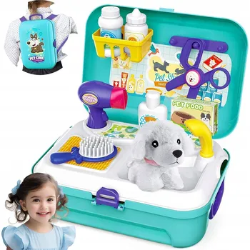 Hra na doktory Kadeřník pro psy Salon SPA pro pejska v kufříku batohu Malý Veterinář
