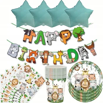 Party dekorace Narozeninová sada Safari Zoo – Dekorace se zvířátky (45 kusů)