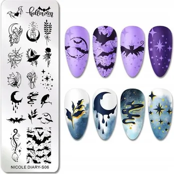 Šablona destička na nehty Halloween netopýři | pro zdobení nehtů S06
