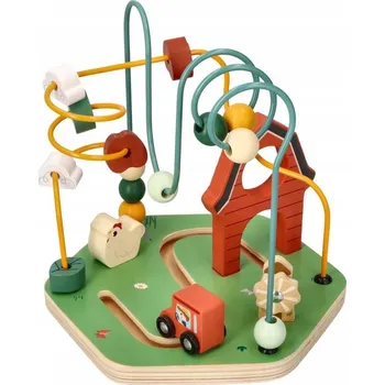 Dřevěná hračka MOTORICKÁ SMYČKA PRO DĚTI PROPLÉTÁNÍ ZAKROUCENÁ FARMA