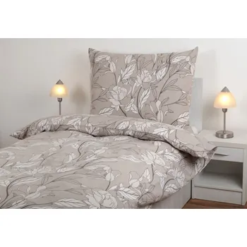 Povlečení JAN peří Flanelové povlečení - listy ve stínu na šedé - Flanelové povlečení - listy ve stínu na šedé - souprava povlečení 70x90 + 140x200