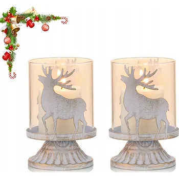 Svícen Dekorativní kovové svícny na čajové svíčky, 2ks, motiv jelena, 12x8 cm