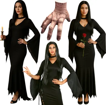 Karnevalový kostým KOSTÝM KOSTÝM PŘEVLEK HALLOWEEN MORTICIA GOTICKÁ MATKA + STRAŠIDELNÁ RUKOJEŤ