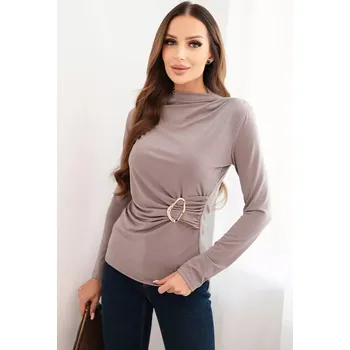 Dámská halenka Kesi Włoski Dámská blůza z viskózy s nařasením a ozdobnou sponou fango Kesi Włoski modrá | kaki 3444196