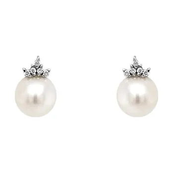Náušnice Zlaté Náušnice Přírodní Perly a Diamanty 2020351