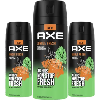 Axe Jungle Fresh Deodorant ve spreji 3x150ml - Dřevitě-jantarová vůně