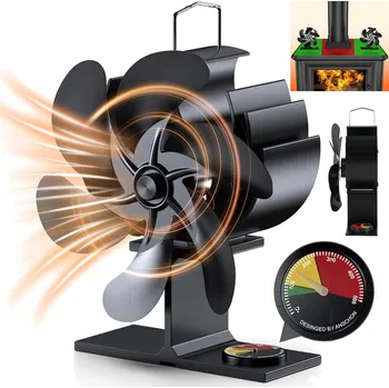 Krbový ventilátor KOMÍNOVÝ VENTILÁTOR 6-LOPATKOVÝ S MALÝM TEPLOMĚREM, BEZ POTŘEBY ELEKTRICKÉHO PROUDU, PRO KRBY