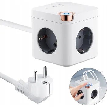 Elektrická zásuvka Zásuvková lišta 6 v 1, napájecí kostka s USB, 3 zásuvky, 1,5 m, bílá