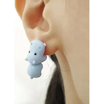 Náušnice Dámské 3D Náušnice s roztomilými zvířátky - modrý HROCH Hrošík