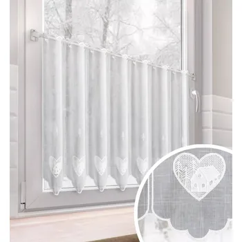 Vitrážová záclonová látka Srdce v. 60 cm – Bílá