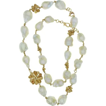 Náhrdelník Zlatý Náhrdelník z Právých Mořských Perel s Diamanty B290014