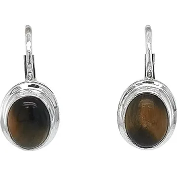 Náušnice Krátké Visací Náušnice z Bílého Zlata Zdobené Tygřím Okem 7121146