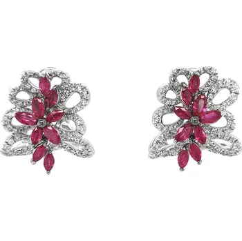 Náušnice Zlaté Náušnice s Rubíny a Diamanty KBS0016