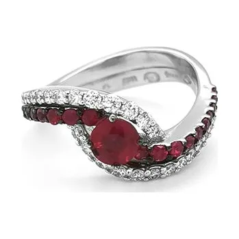 Prsten Zlatý Prsten s Rubíny a Diamanty 2010283