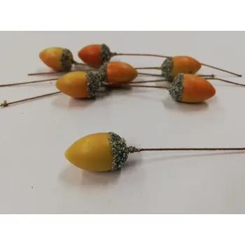 Vánoční dekorace Dekorace plastová na drátku - žalud oranžovožlutý 2,5cm