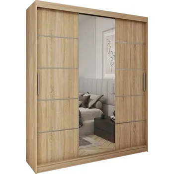 Šatní skříň Šatní skříň REBECA 180 se zrcadlem, 4 šuplíky a 2 šatními tyčemi, dub sonoma +možnost VÝNOSU + vyzvednutí ZDARMA
