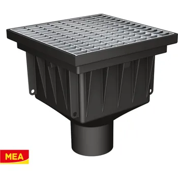 Odvodňovací žlab MEA Vpusť dvorní Park PE-HD bodová svislá DN100 + ocel. pozink. mříž. rošt 20/30 B125 kN + koš na nečistoty