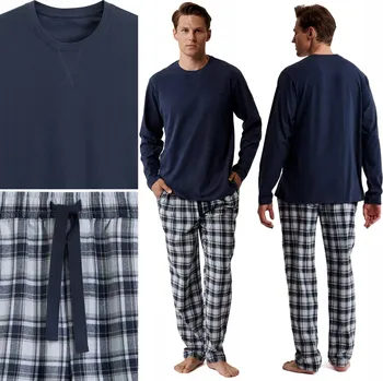Pánské pyžamo PÁNSKÉ PYŽAMO Atlantic NMP-393 Volné Dlouhé Tepláková Souprava z Bavlny - L
