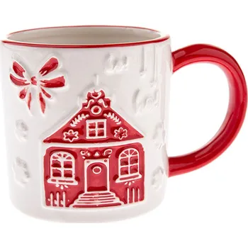 Dakls Hrnek keramický, bílý s červeným domkem , 6/36