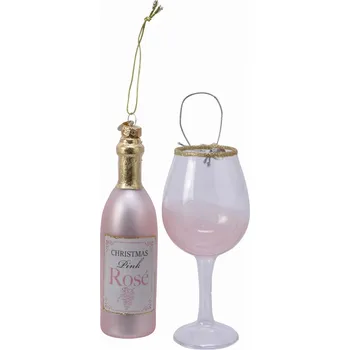 Sklenice Vánoční Koule skleněná lahvička červeného vína a sklenice