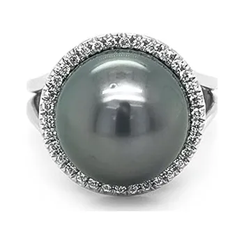 Prsten Zlatý Prsten s Přírodní Perlou a Diamanty 2010966