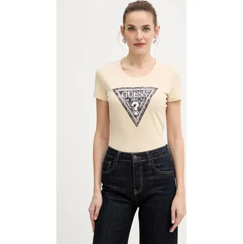 Dámské tričko Tričko Guess dámské, béžová barva, W5BI15 J1314 W5BI15.J1314 08X, vel. XXL