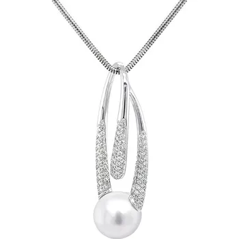 Přívěsek Zlatý Přívěsek s Přírodní Perlou a Diamanty 2050522