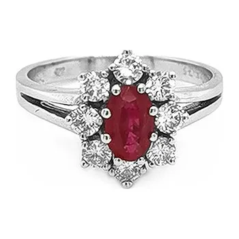 Prsten Zlatý Prsten s Rubínem a Diamanty 2010671