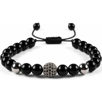 Náramek ANNA PERLY Atraktivní unisex náramek z kuliček lesklého achátu s moderními prvky v barvě stříbra