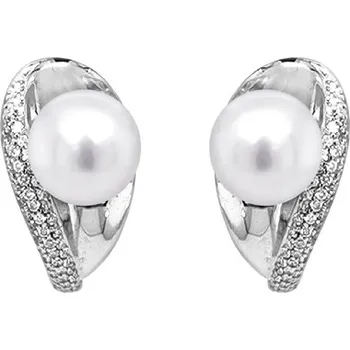 Náušnice Zlaté Náušnice Přírodní Perly a Diamanty 2020698
