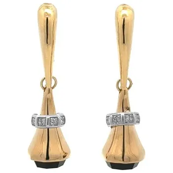 Náušnice Zlaté Visací Náušnice s Černým Kamenem 7122427