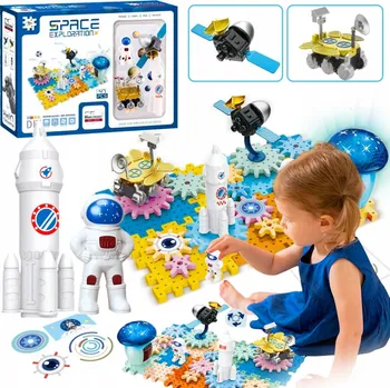 ostatní stavebnice SADA STAVEBNÍCH KOSTEK PUZZLE KOSMICKÉ VZDĚLÁVACÍ OZUBENÉ 55 KUSŮ 3+