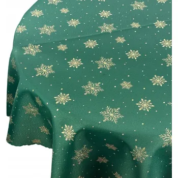 ubrus Vánoční ubrus Zelený se zlatým sněhem, kulatý průměr 120 cm