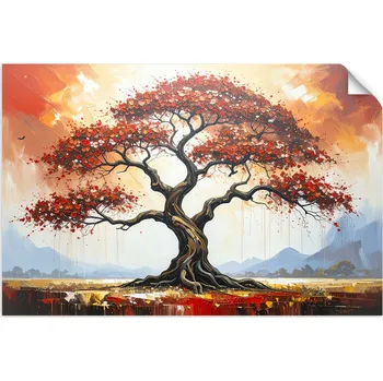 Obraz SAMOLEPÍCÍ PLAKÁT MODERNÍ Červený Strom Života Krajina 60x40