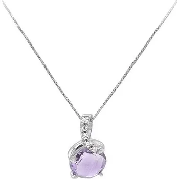 Náhrdelník Dámský Náhrdelník s Fialovým Kamenem z Bílého Zlata 7040218