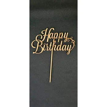 Jedlá dekorace na dort Dřevěný nápis Happy Birthday - zápich