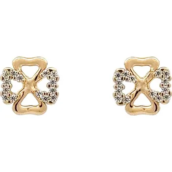 Náušnice Zlaté Peckové Náušnice Čtyřlístek se Zirkony 7122785
