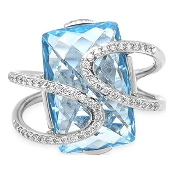 Prsten Zlatý Prsten s Modrým Topazem a Diamanty 2011476