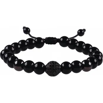 Náramek ANNA PERLY Atraktivní unisex náramek z kuliček lesklého achátu s moderními černými prvky