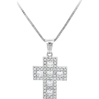 Přívěsek Kříž se Zirkony z Bílého Zlata 7151360