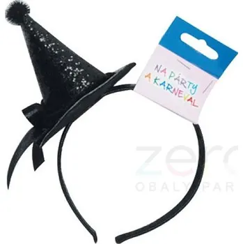 Karnevalová paruka Čelenka '3D klobouček' - černá se třpytkami
