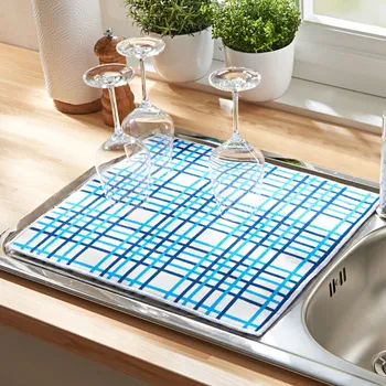 Kuchyňský mlýnek 3Pagen Odkapávací podložka Kostka modrá-bílá 41 x 46 cm