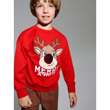 Chlapecká mikina Sinsay - Vánoční mikina typu crewneck s motivem soba - červená - 928GL-33X - 928GL-33X-104