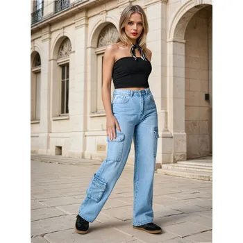 Dámské džíny Sinsay - Džíny cargo - modrá - 959CF-55J - 959CF-55J-32